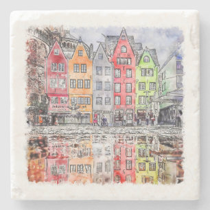 Keulen Duitsland Hand getrokken Waterverf schets Stenen Onderzetter