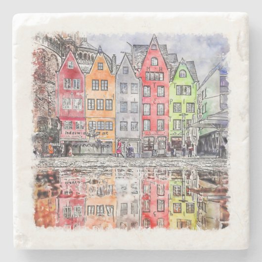 Keulen Duitsland Hand getrokken Waterverf schets Stenen Onderzetter (Voorkant)