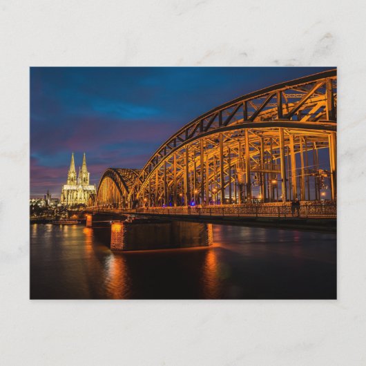 Keulen Duitsland Hohenzollern Bridge 's nachts Briefkaart (Voorkant)