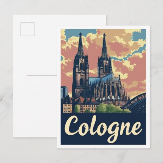 Keulen Duitsland Kunst Vintage Reizen Illustratie Briefkaart (Voorkant / Achterkant)