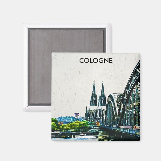 Keulen Duitsland Panorama Uitzicht Schilderij Magneet (Voorkant / Achterkant)