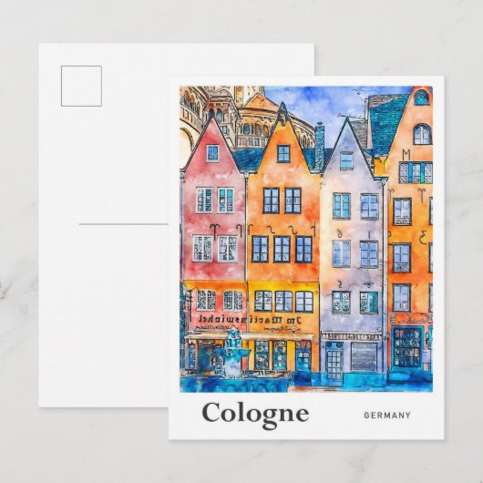 Keulen Duitsland Reizen Waterverf Hand getekend Briefkaart (Voorkant / Achterkant)