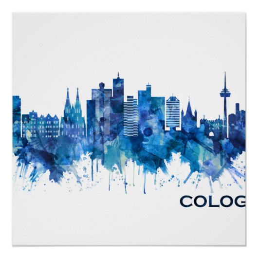 Keulen Duitsland Skyline Blue Perfect Poster (Voorkant)