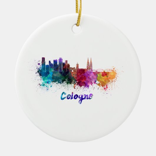 Keulen skyline in waterverf keramisch ornament (Voorkant)