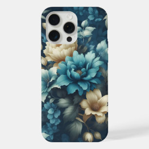 Keurig blauw en delicate crème bloemen iPhone 15 pro max case