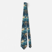 Keurig blauw en delicate crème bloemen stropdas (Voorkant)
