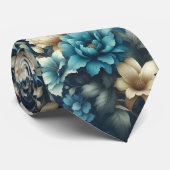 Keurig blauw en delicate crème bloemen stropdas (Opgerold)