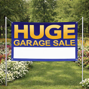 Keurig Blauw & Goud "Enorme Garage Sale" 90 cm x 1 Spandoek