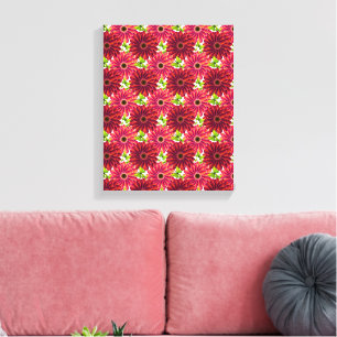 Keurig Bloemmotief met Vlinders Levendig Rood Canvas Afdruk