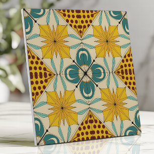 Keurig Geel en Teal Geometrisch Retro Tegeltje