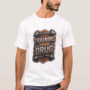 Keurig grijze TRAINING IS MIJN DRUG Draagbare Kuns T-shirt