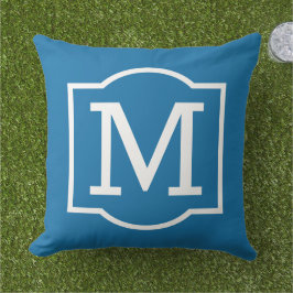 Keurig Kobaltblauw Wit Bracket Monogram Buitenkussen
