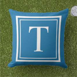 Keurig Kobaltblauw Witte Vierkante Frame Monogram Buitenkussen