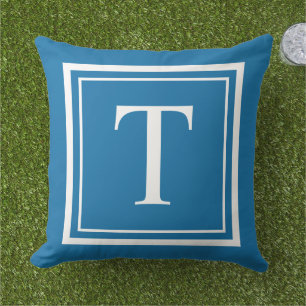 Keurig Kobaltblauw Witte Vierkante Frame Monogram Buitenkussen