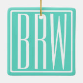 Keurig Modern 3 Initiaal Monogram | Wit Op Aqua Keramisch Ornament (Achterkant)