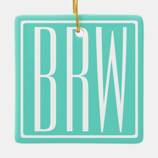 Keurig Modern 3 Initiaal Monogram | Wit Op Aqua Keramisch Ornament (Voorkant)