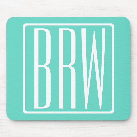 Keurig Modern 3 Initiaal Monogram | Wit Op Aqua Muismat (Voorkant)