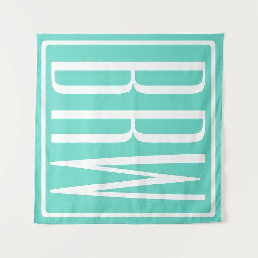 Keurig Modern 3 Initiaal Monogram | Wit Op Aqua Wandkleed (Voorkant (horizontaal))