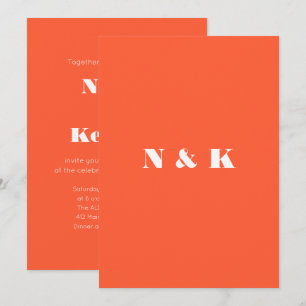 Keurig Oranje Persimmon Modern Monogram Huwelijk Kaart