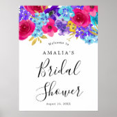 Keurig Roze Paarse Blauwe Bloemige Bruidsdouche We Poster (Voorkant)