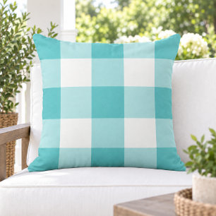Keurig Turquoise Wit Grote Ginghamruit Buitenkussen