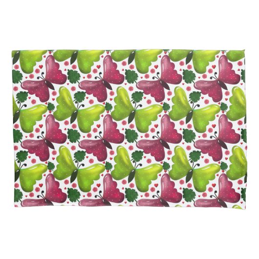 Keurig Vlinder Bloempatroon met Harten Kussensloop (Voorkant)