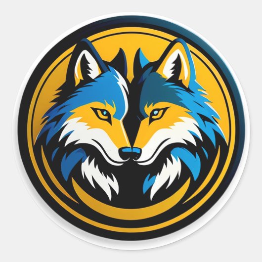 Keurig Wolf Logo Cirkel Embleem Ronde Sticker (Voorkant)
