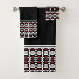 Keurig zwart en rood abstract geometrisch patroon bad handdoek