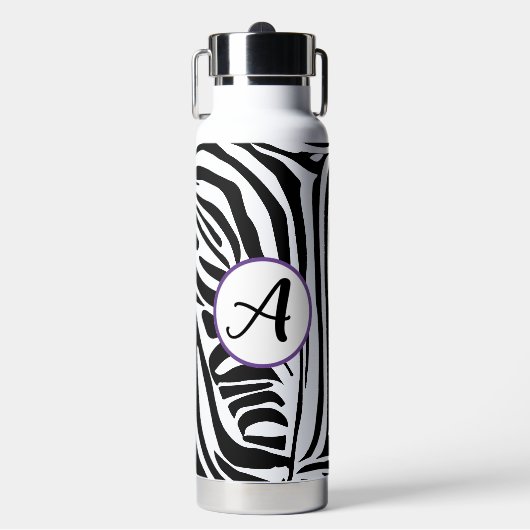 Keurig zwart en wit zebraprintpatroon waterfles (Voorkant)