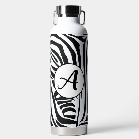 Keurig zwart en wit zebraprintpatroon waterfles (Voorkant)