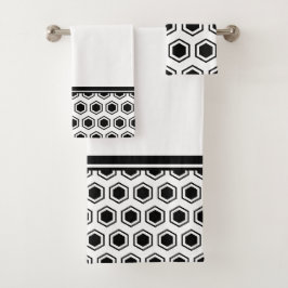 Keurig zwart en wit zeshoekig patroon bad handdoek