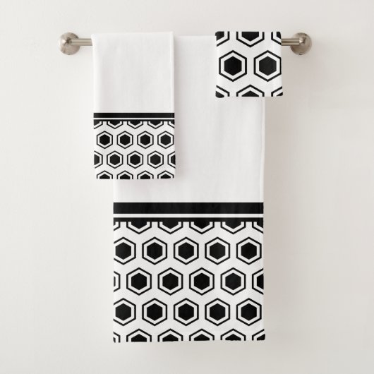 Keurig zwart en wit zeshoekig patroon bad handdoek (Insitu)