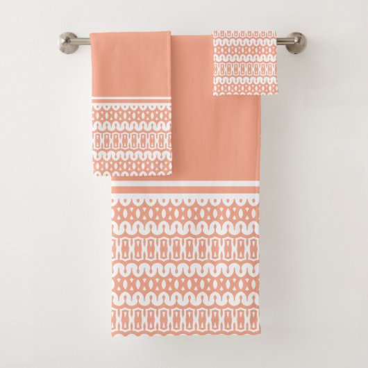 Keurige abrikoos en witte abstracte gestreepte pat bad handdoek (Insitu)