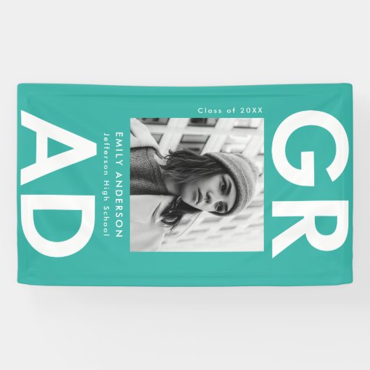 Keurige Afstudeerders Turquoise Foto Afstuderen Spandoek (Horizontaal)