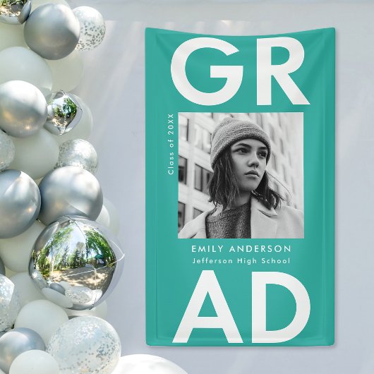 Keurige Afstudeerders Turquoise Foto Afstuderen Spandoek
