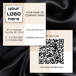 Keurige Beige Gingham Vierkante Logo QR-code Visitekaartje