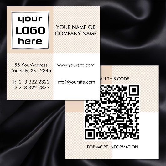 Keurige Beige Gingham Vierkante Logo QR-code Visitekaartje