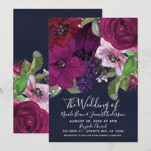 Keurige Bes Fuchsia Bloemenboeket Chic Bruiloft Kaart