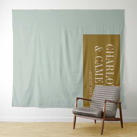 Keurige blauwe en olijfgroene op maat gemaakte tro wandkleed (In Situ (horizontaal))