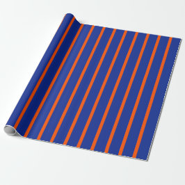 Keurige blauwe en oranje gestreepte verticale stre cadeaupapier