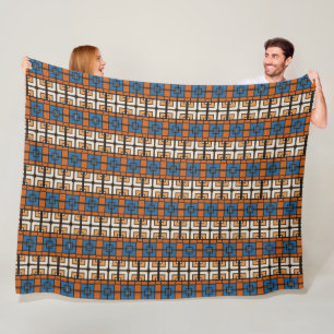 Keurige Blauwe en Terracotta Geometrische Fleece Deken