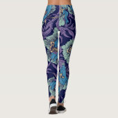 Keurige blauwe en turquoise botanische print bloem leggings (Achterkant)