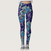Keurige blauwe en turquoise botanische print bloem leggings (Voorkant)