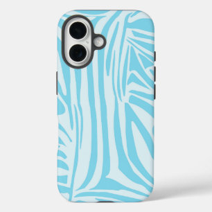 Keurige blauwe en witte zebraprint iPhone 16 hoesje