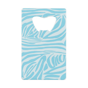 Keurige blauwe en witte zebraprint creditkaart flessenopener
