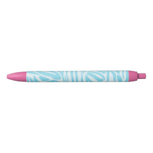 Keurige blauwe en witte zebraprint zwarte inkt pen