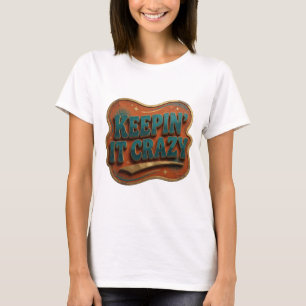 Keurige Blauwe KEEPIN' IT CRAZY Grafische T-shirt