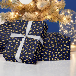 Keurige Blauwe Luipaardprint   Glam Dierenpatroon Cadeaupapier