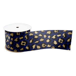 Keurige Blauwe Luipaardprint   Glam Dierenpatroon Satijnen Lint