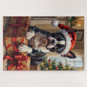 Keurige Boston Terrier Hond Kerst Cadeau Legpuzzel (Horizontaal)